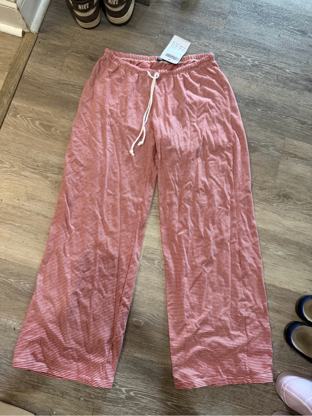 Brandy Melville Red and White Striped Wide-Leg Lounge Pants, NWT